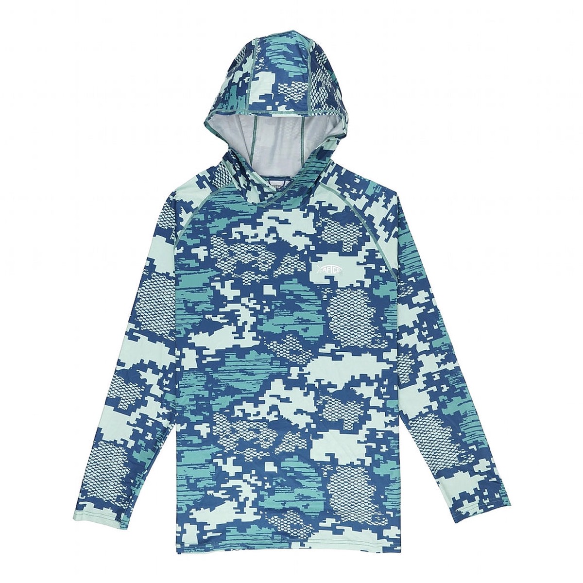 AFTCO Tactical Hooded Long Sleeve Performance Shirt - Teal Digi Camo | Small